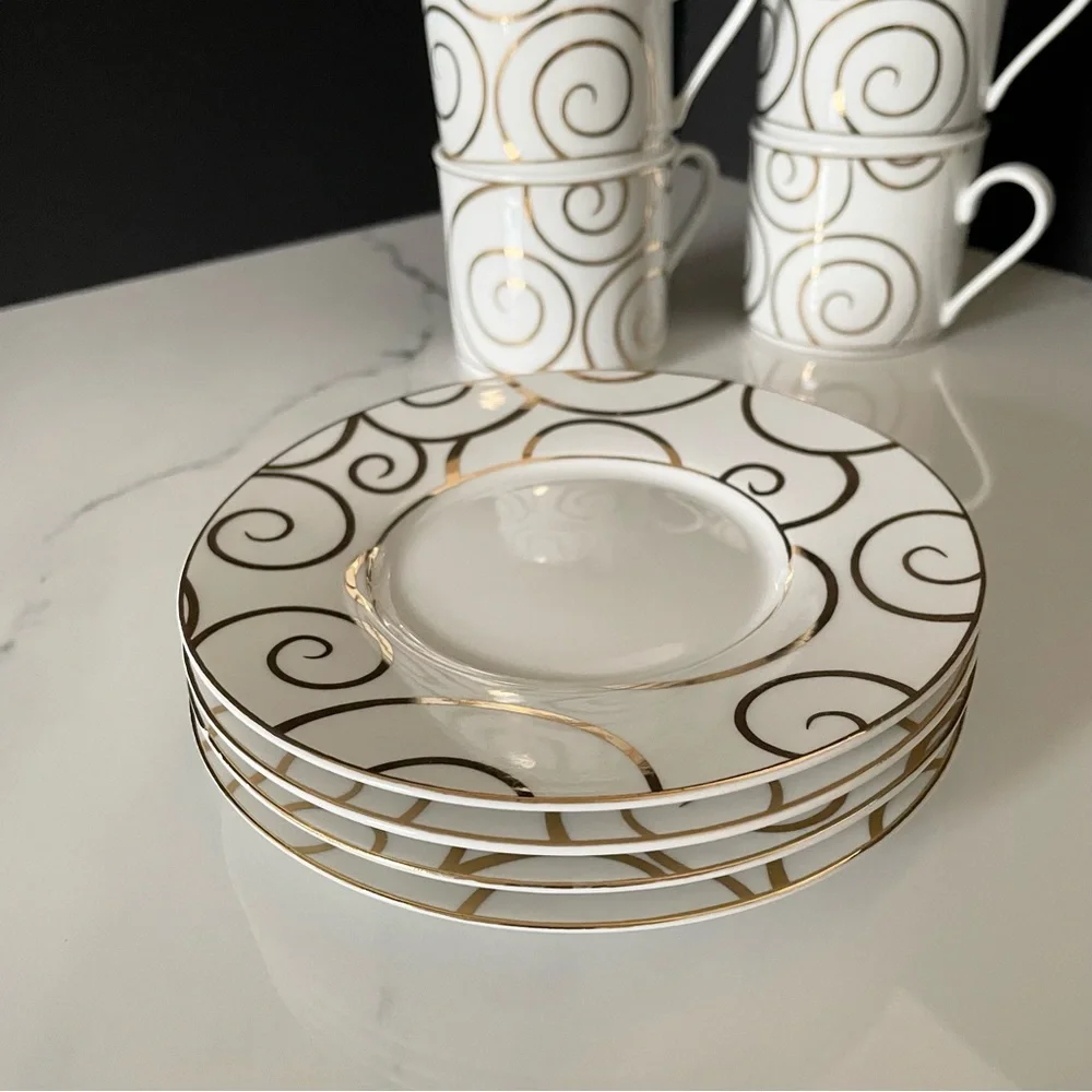 SET of 4 Gold Swirl Cup & Saucers by Pier 1